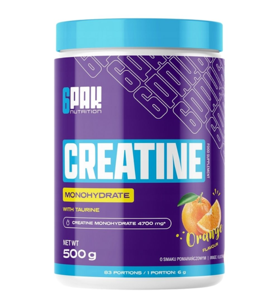 6PAK Kreatin-Monohydrat, Orangengeschmack - 500 g