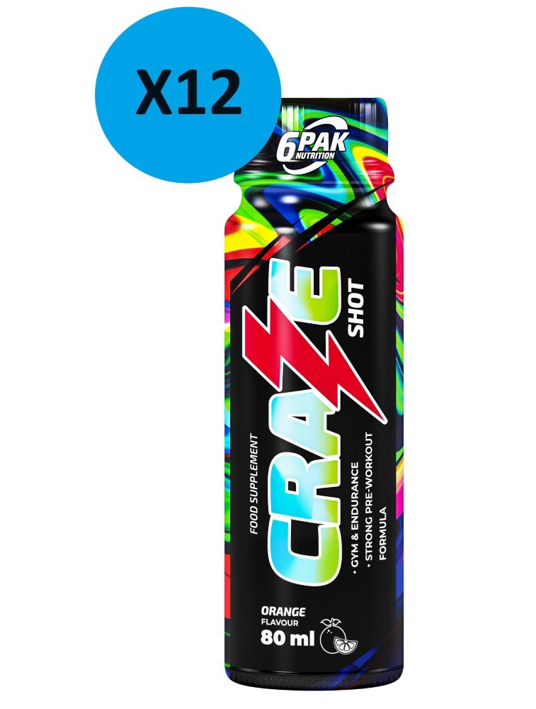 6PAK Craze Shot przedtreningowy pomarańczowy - 12 sztuk
