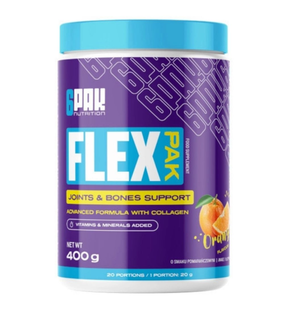 6PAK Kolagen, MSM, Glukozamina Flex Pak, pomarańczowy - 400 g