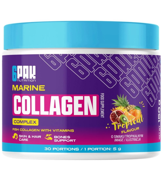 6PAK Marine Collagen Complex, Formuła z kolagenem, owoce tropikalne - 150 g