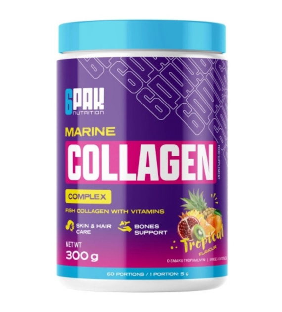 6PAK Marine Collagen Complex, Formuła z kolagenem, owoce tropikalne - 300 g