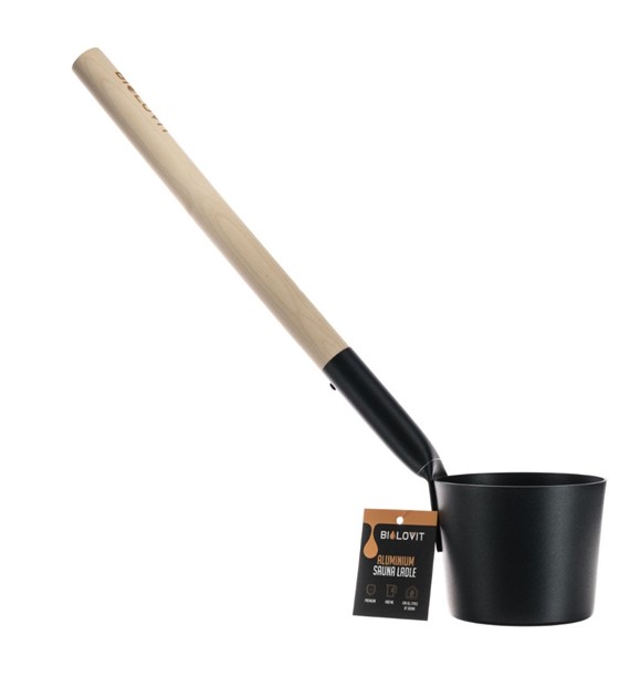 Bilovit - Czarna Aluminiowa Łyżka do Sauny z Brzozowym Uchwytem 42cm