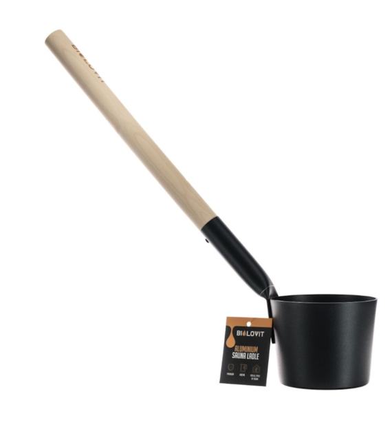 Bilovit - Czarna Aluminiowa Łyżka do Sauny z Brzozowym Uchwytem 42cm