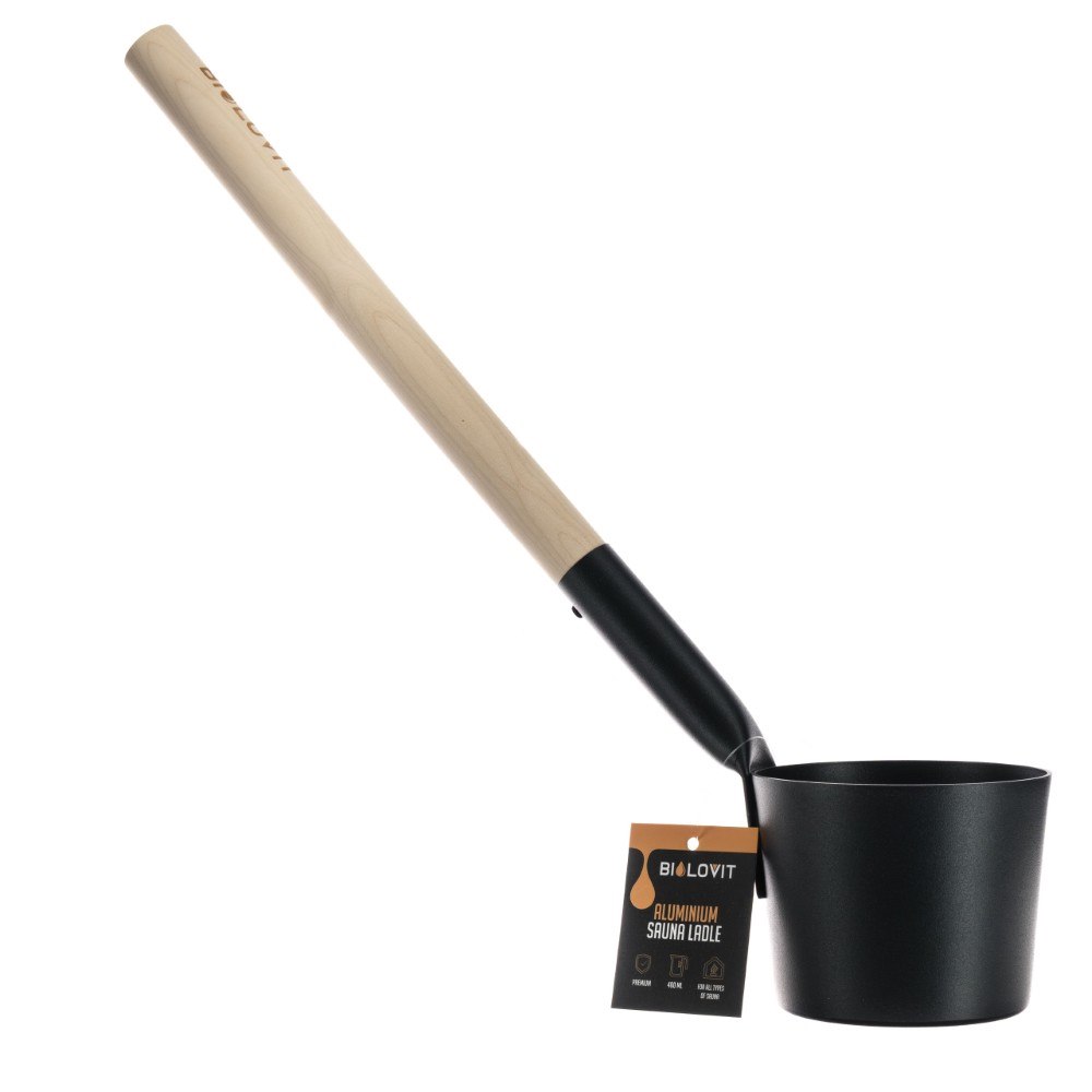Bilovit - Czarna Aluminiowa Łyżka do Sauny z Brzozowym Uchwytem 42cm