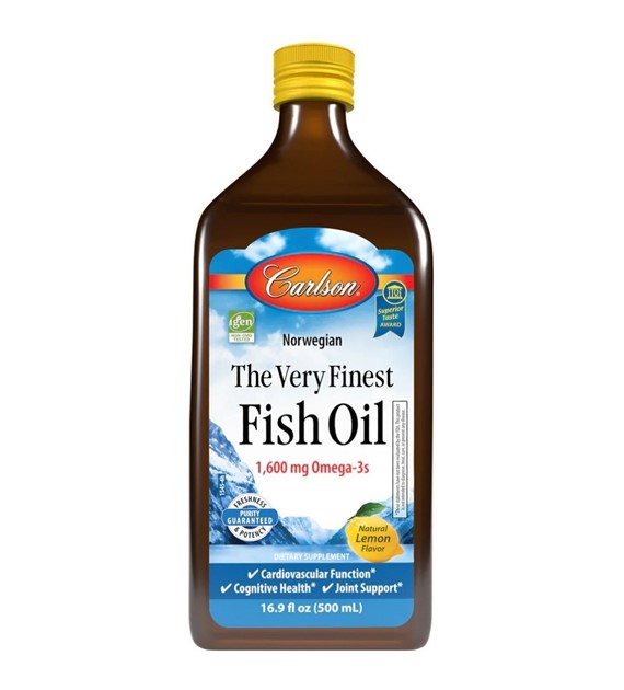 Carlson Labs Olej rybi norweski, 1600 mg Omega-3, cytrynowy - 500 ml