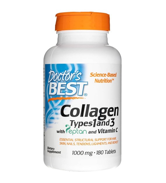 Doctor's Best Kollagen Typ 1 und 3 mit Peptan und Vitamin C 1000 mg - 180 Tabletten