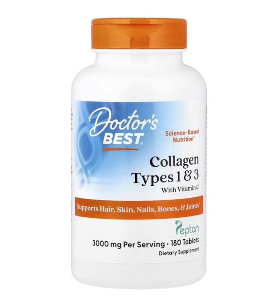 Doctor's Best Kolagen typu 1 a 3 s peptanem a vitaminem C 1000 mg - 180 tablet