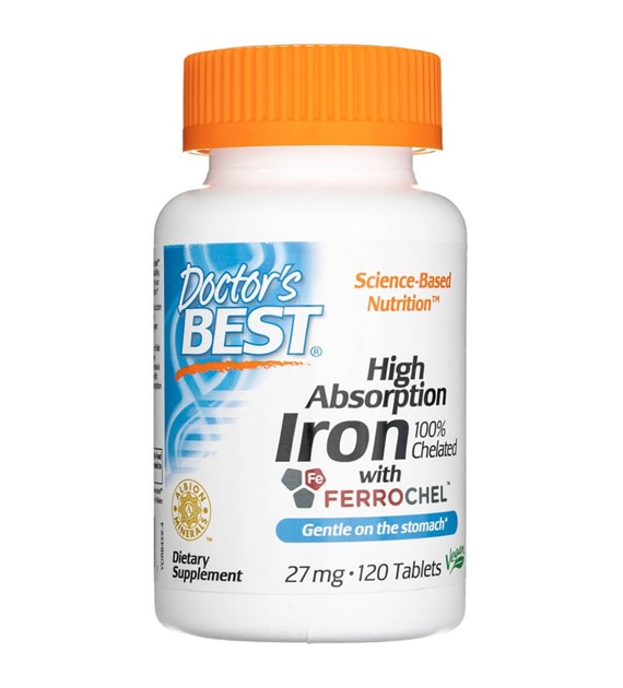 Doctor's Best Eisen mit hoher Absorption mit Ferrochel 27 mg - 120 Tabletten