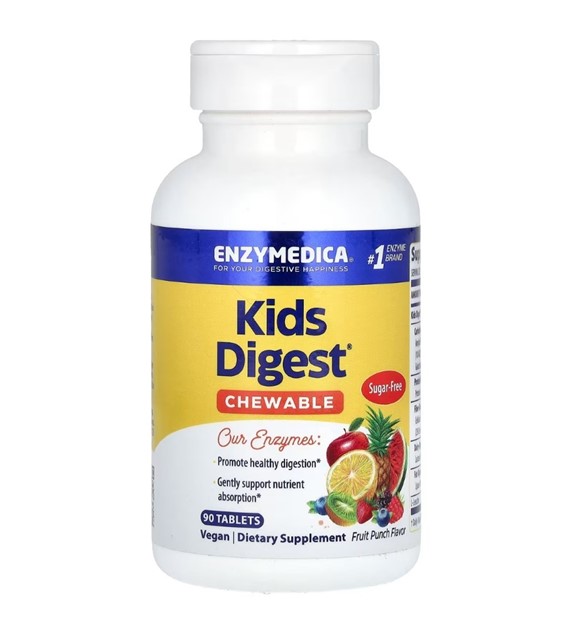 Enzymedica Kids Digest™ Enzymy trawienne dla dzieci, poncz owocowy - 90 tabletek do żucia