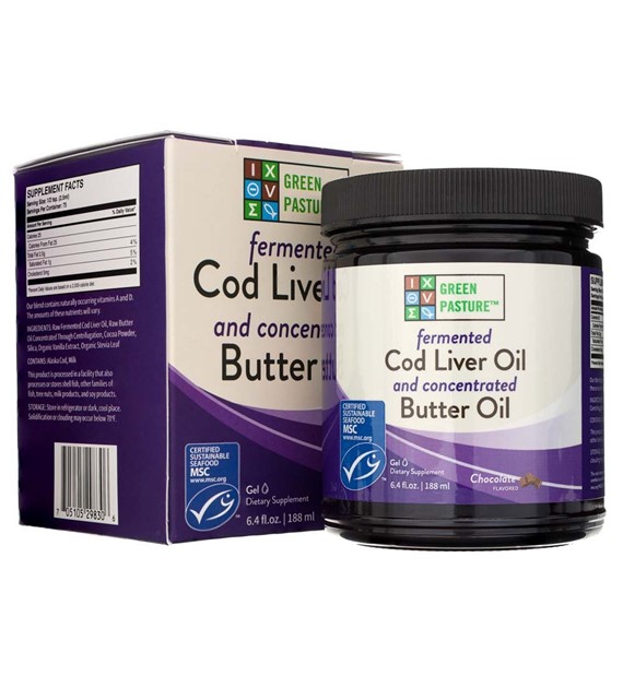 Green Pasture Fermented Cod Liver Oil And Concentrated Butter Oil Blend, Chocolate, Gel - 188 ml