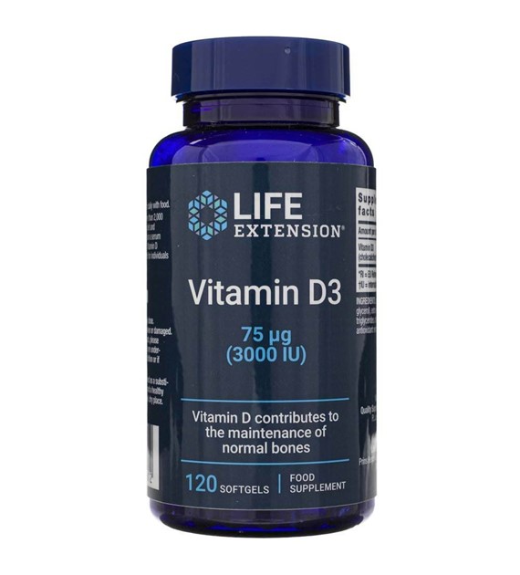 Life Extension Vitamin D3 75 mcg (3000 IU) - 120 měkkých gelů