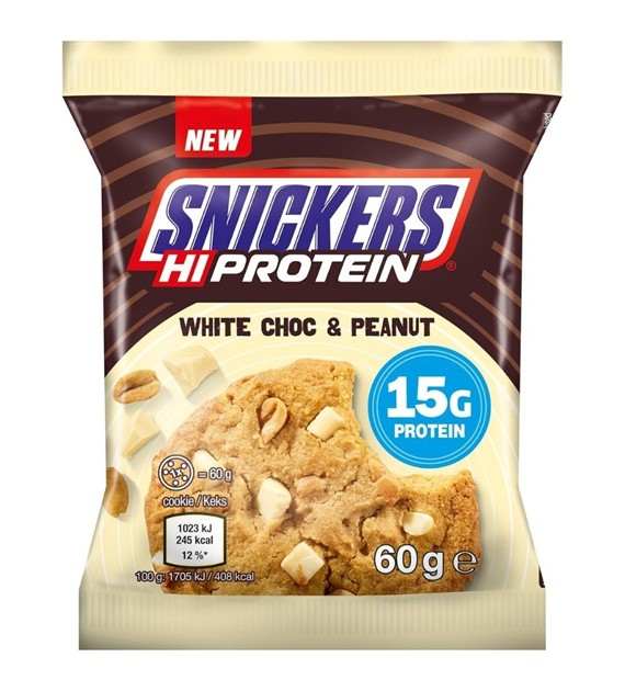 Snickers White Hi-Protein Cookie, Ciastko proteinowe, biała czekolada & orzeszki ziemne - 60 g