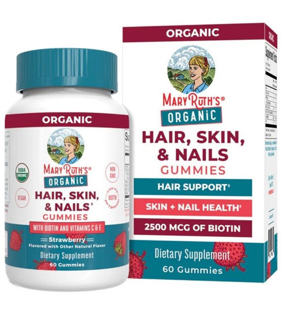MaryRuth's Hair, Skin & Nails, Żelki z biotyną i witaminami, truskawka - 60 sztuk