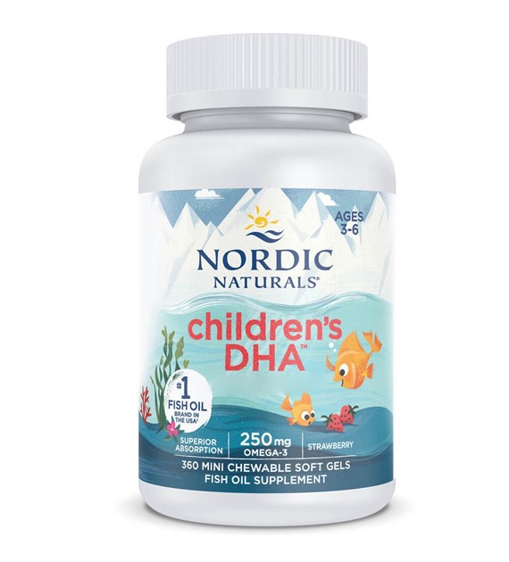 Nordic Naturals Children's DHA, Omega-3 250 mg dla dzieci, smak truskawkowy - 360 mini kapsułek