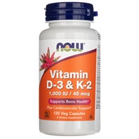 Now Foods Vitamin D-3 & K-2 - 120 pflanzliche Kapseln
