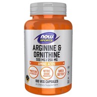 Now Foods L-arginina 500 mg i L-ornityna 250 mg - 100 kapsułek