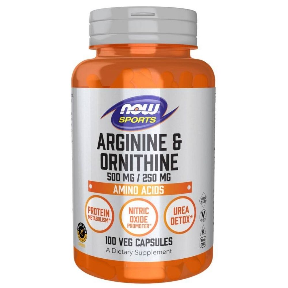 Now Foods L-arginina 500 mg i L-ornityna 250 mg - 100 kapsułek