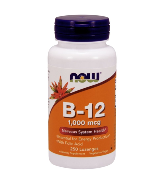Now Foods Witamina B12 500 mcg + Kwas foliowy 50 mcg - 250 tabletek do ssania