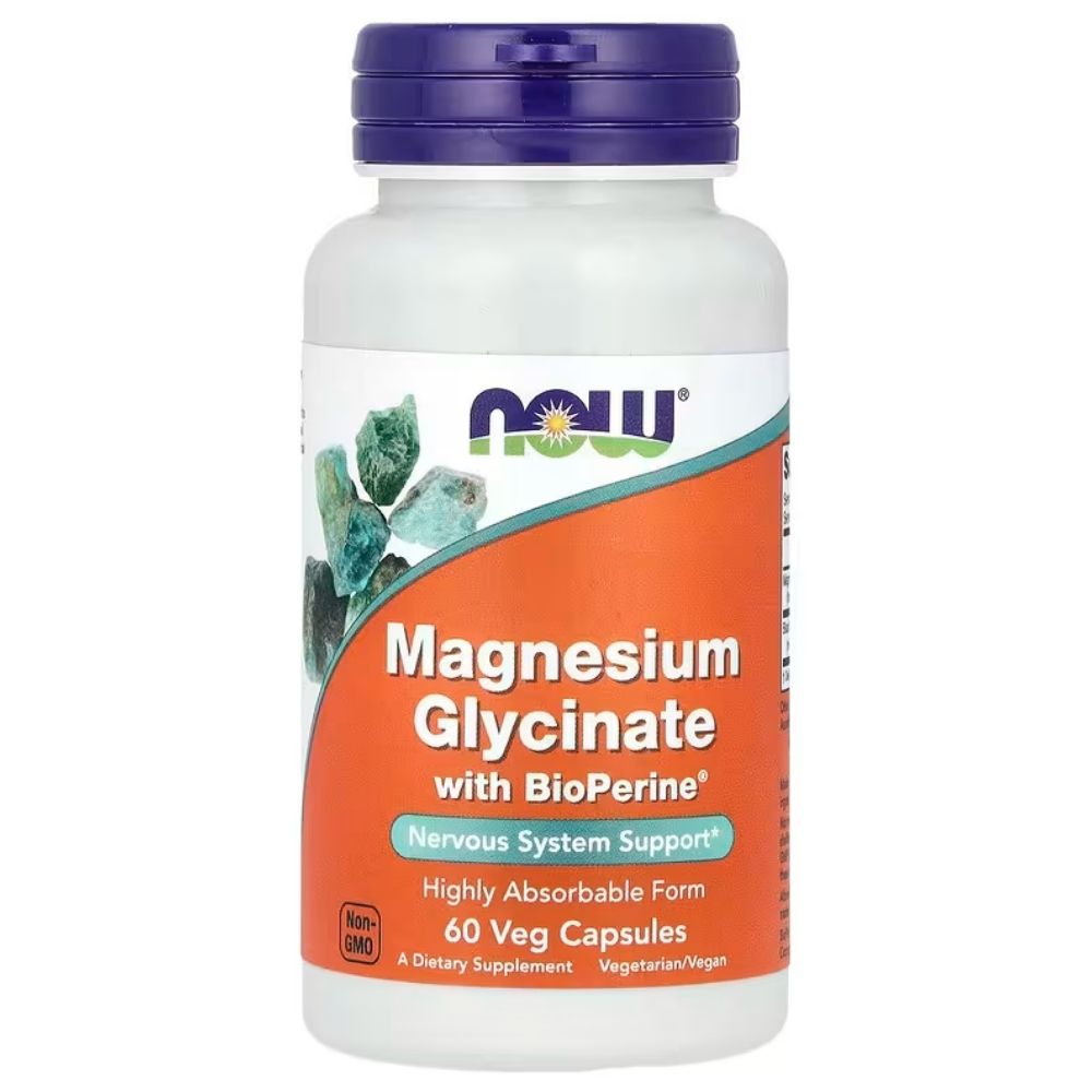 Now Foods Glicynian magnezu 100 mg z BioPerine - 60 kapsułek