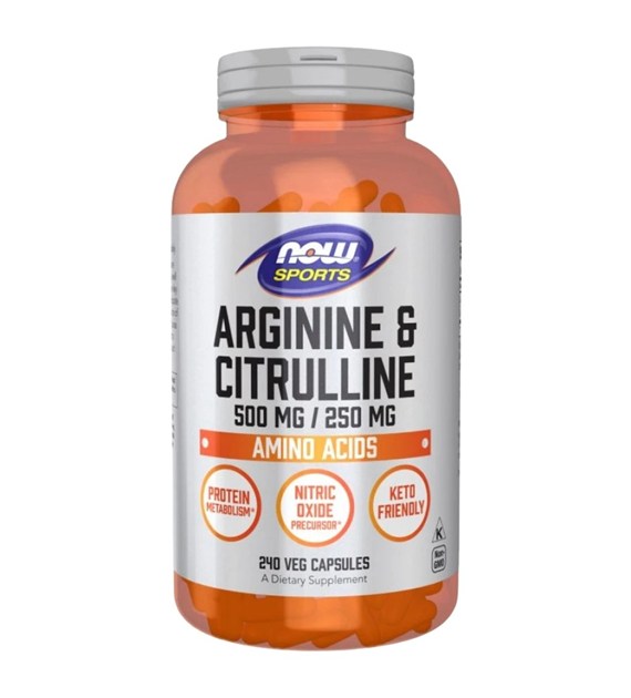 Now Foods L-Arginina 500 mg i L-Cytrulina 250 mg - 240 kapsułek