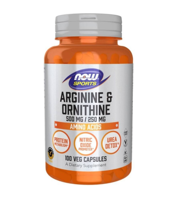 Now Foods L-arginina 500 mg i L-ornityna 250 mg - 100 kapsułek