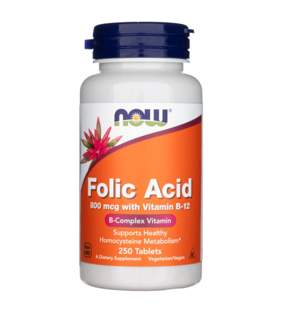 Now Foods Folsäure 800 mcg mit Vitamin B-12 - 250 Tabletten