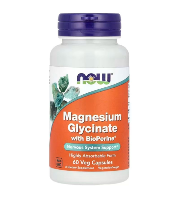 Now Foods Glicynian magnezu 100 mg z BioPerine - 60 kapsułek