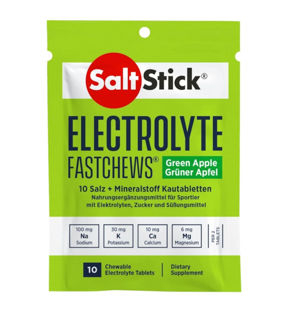 SaltStick FastChews Elektrolity w pastylkach do ssania, zielone jabłko - 10 sztuk