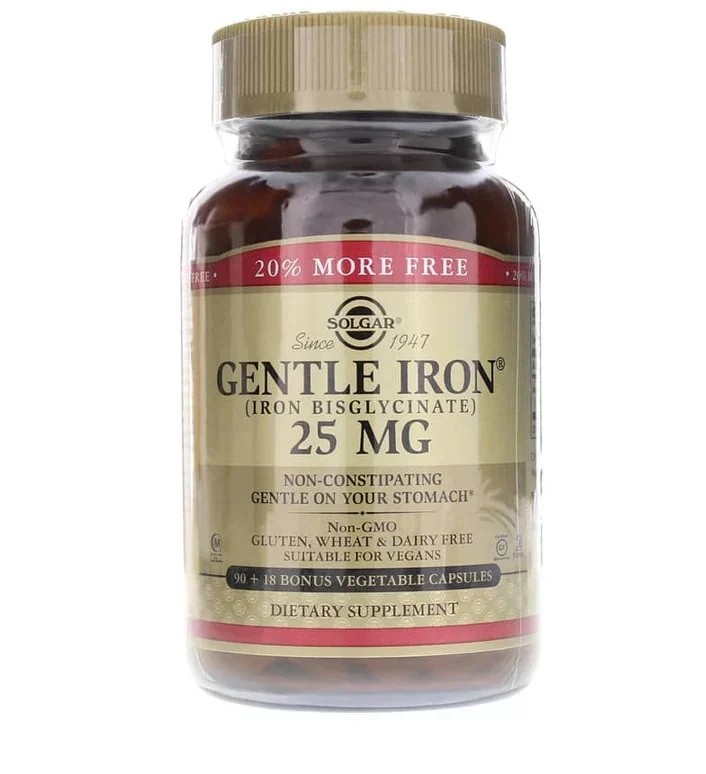 Solgar Gentle Iron, chelat aminokwasowy 25 mg - 90+18 kapsułek