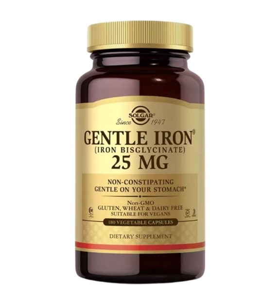 Solgar Gentle Iron, chelat aminokwasowy 25 mg US - 180 kapsułek