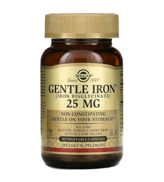 Solgar Gentle Iron, chelat aminokwasowy 25 mg US - 90 kapsułek