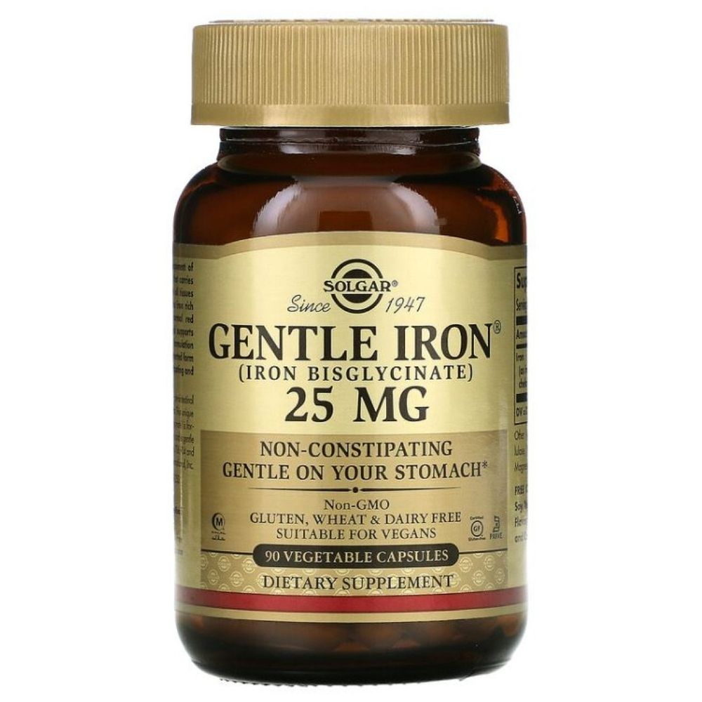 Solgar Gentle Iron, chelat aminokwasowy 25 mg US - 90 kapsułek