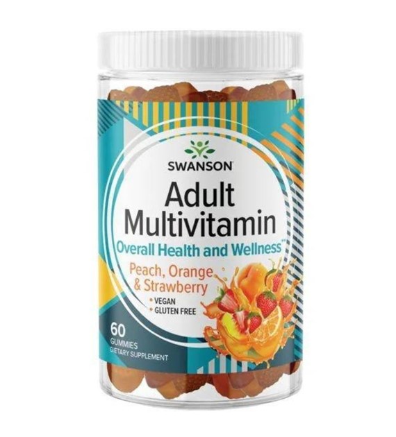 Swanson Żelki multiwitaminowe dla dorosłych, brzoskwinia, pomarańcza i truskawka - 60 sztuk