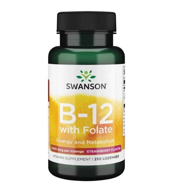 Swanson Witamina B12 500 mcg do ssania, truskawka - 250 pastylek
