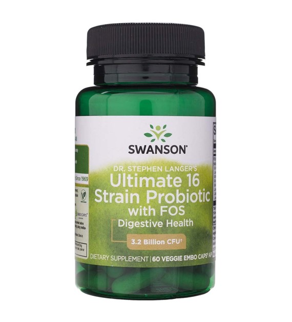 Swanson Ultimate 16 Strain Probiotic with FOS - 60 Veg Capsules