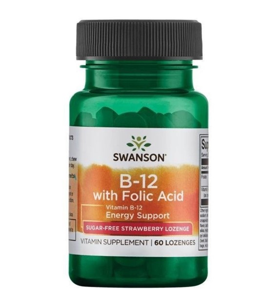 Swanson Witamina B12 500 mcg do ssania, truskawka - 60 pastylek