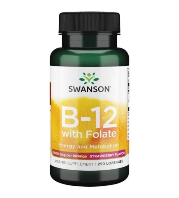 Swanson Witamina B12 500 mcg do ssania, truskawka - 250 pastylek