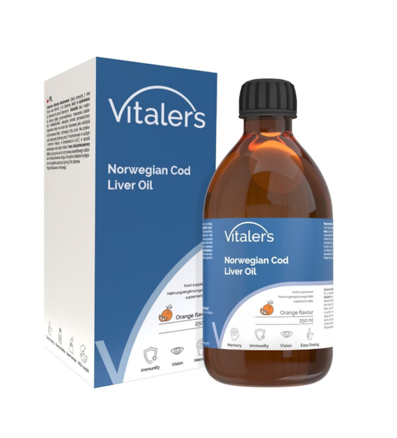 Vitaler's Omega-3 Norwegian Cod Liver Oil, Orange Flavor 1200 mg - 250 ml