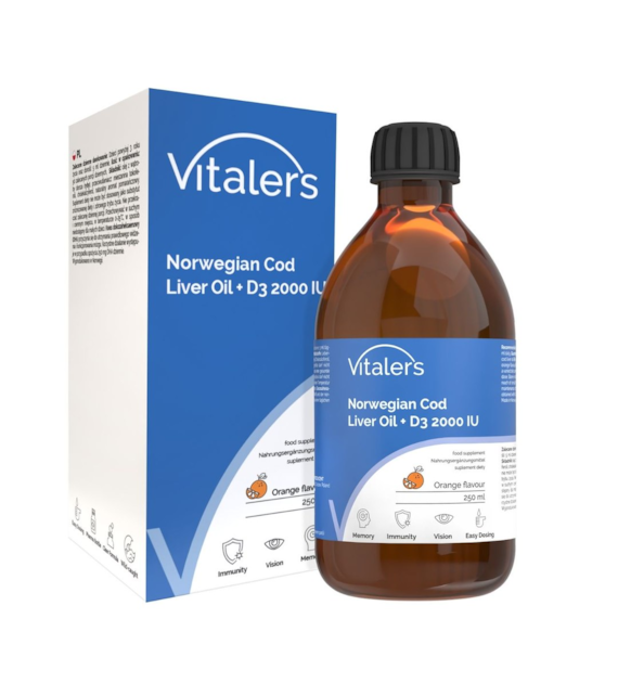 Vitaler's Norwegian Cod Liver Oil Omega-3 1200 mg D3 2000 IU, orange flavor 1200 mg - 250 ml