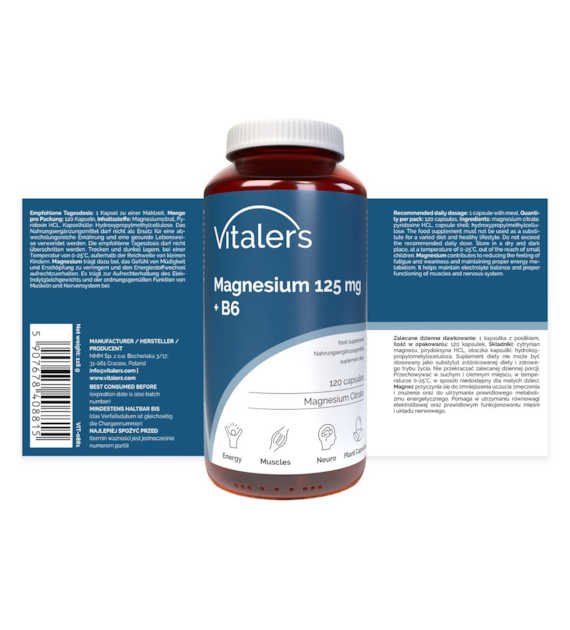 Vitaler's Magnez 125 mg + B6 6 mg - 120 kapsułek