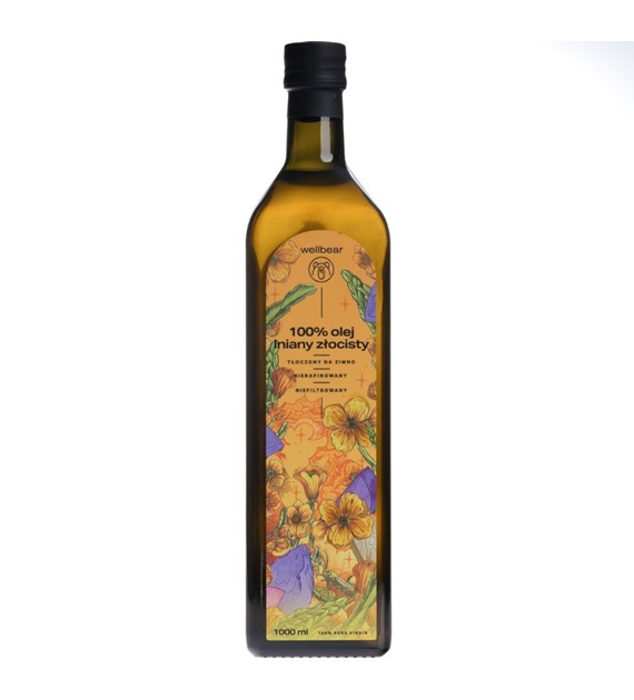 Wellbear Olej lniany złocisty zimnotłoczony - 1000 ml