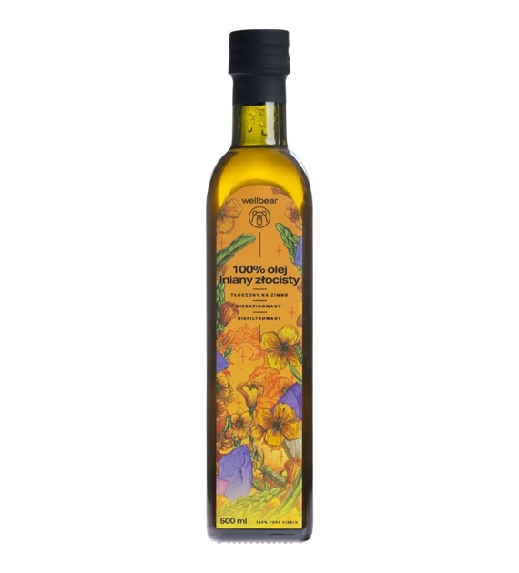 Wellbear Olej lniany złocisty zimnotłoczony - 500 ml