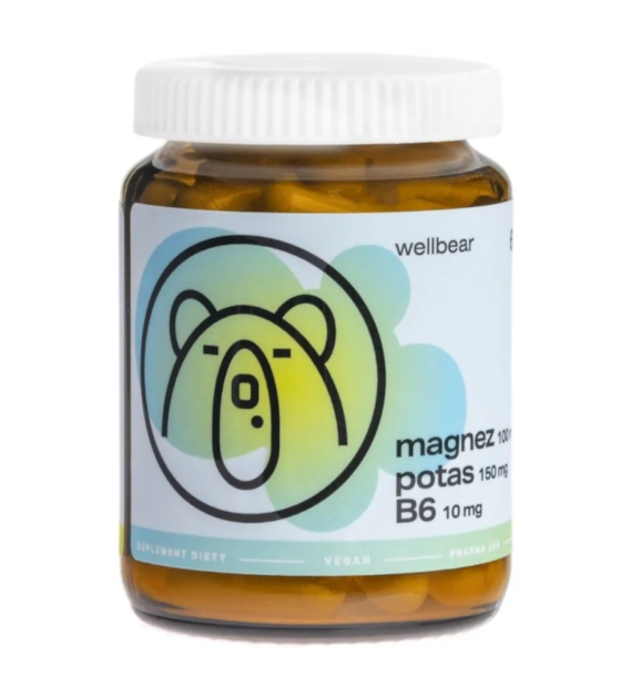 Wellbear Magnez 100 mg + Potas 150 mg + B6 10 mg - 60 kapsułek